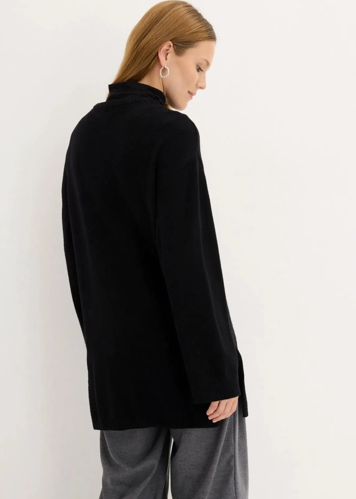 bonprix Bekleidung·Umstandsmode|Strickmode^Long-Feinstrickpullover mit Seitenschlitzen aus Viskose-Mix schwarz