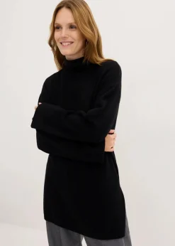 bonprix Bekleidung·Umstandsmode|Strickmode^Long-Feinstrickpullover mit Seitenschlitzen aus Viskose-Mix schwarz