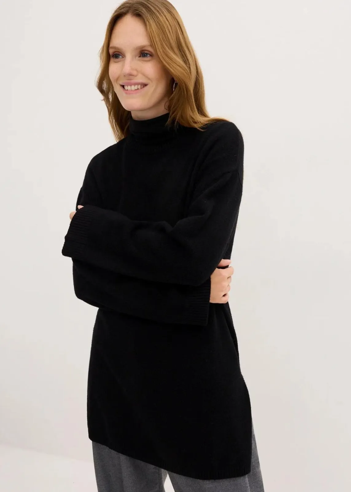 bonprix Bekleidung·Umstandsmode|Strickmode^Long-Feinstrickpullover mit Seitenschlitzen aus Viskose-Mix schwarz
