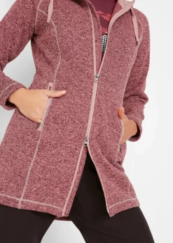 bonprix Bekleidung·Blusen & Tuniken|Bekleidung·Hosen^Long-Fleecejacke mit Kapuze ahornrot/vintagerosa meliert