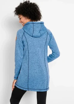 bonprix Jacken & Mäntel|Sweat^Long-Fleecejacke mit Kapuze mittelblau/dunkelblau meliert