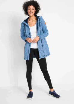 bonprix Jacken & Mäntel|Sweat^Long-Fleecejacke mit Kapuze mittelblau/dunkelblau meliert