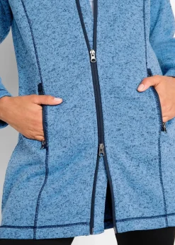 bonprix Jacken & Mäntel|Sweat^Long-Fleecejacke mit Kapuze mittelblau/dunkelblau meliert