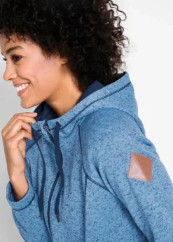 bonprix Jacken & Mäntel|Sweat^Long-Fleecejacke mit Kapuze mittelblau/dunkelblau meliert