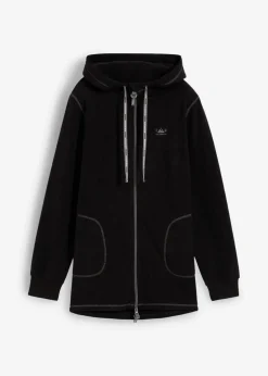 bonprix Jacken & Mäntel|Sweat^Long-Fleecejacke mit Reißverschluss-Taschen schwarz