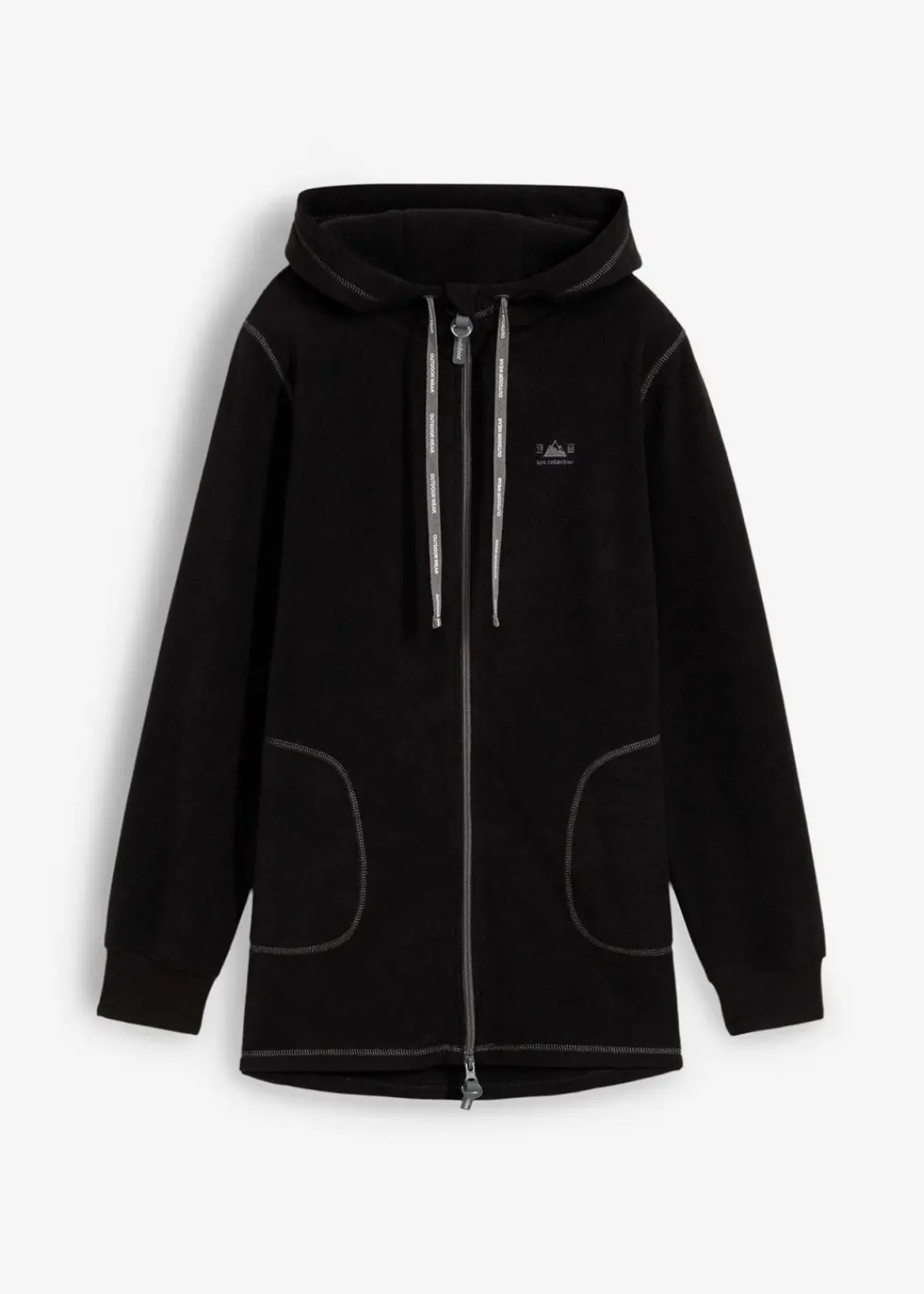 bonprix Jacken & Mäntel|Sweat^Long-Fleecejacke mit Reißverschluss-Taschen schwarz