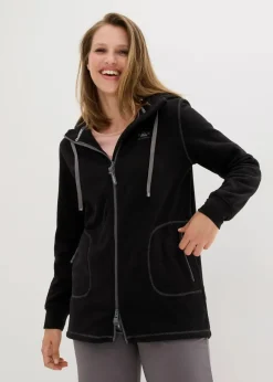 bonprix Jacken & Mäntel|Sweat^Long-Fleecejacke mit Reißverschluss-Taschen schwarz