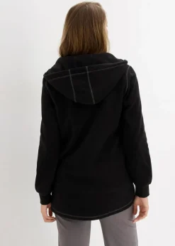 bonprix Jacken & Mäntel|Sweat^Long-Fleecejacke mit Reißverschluss-Taschen schwarz