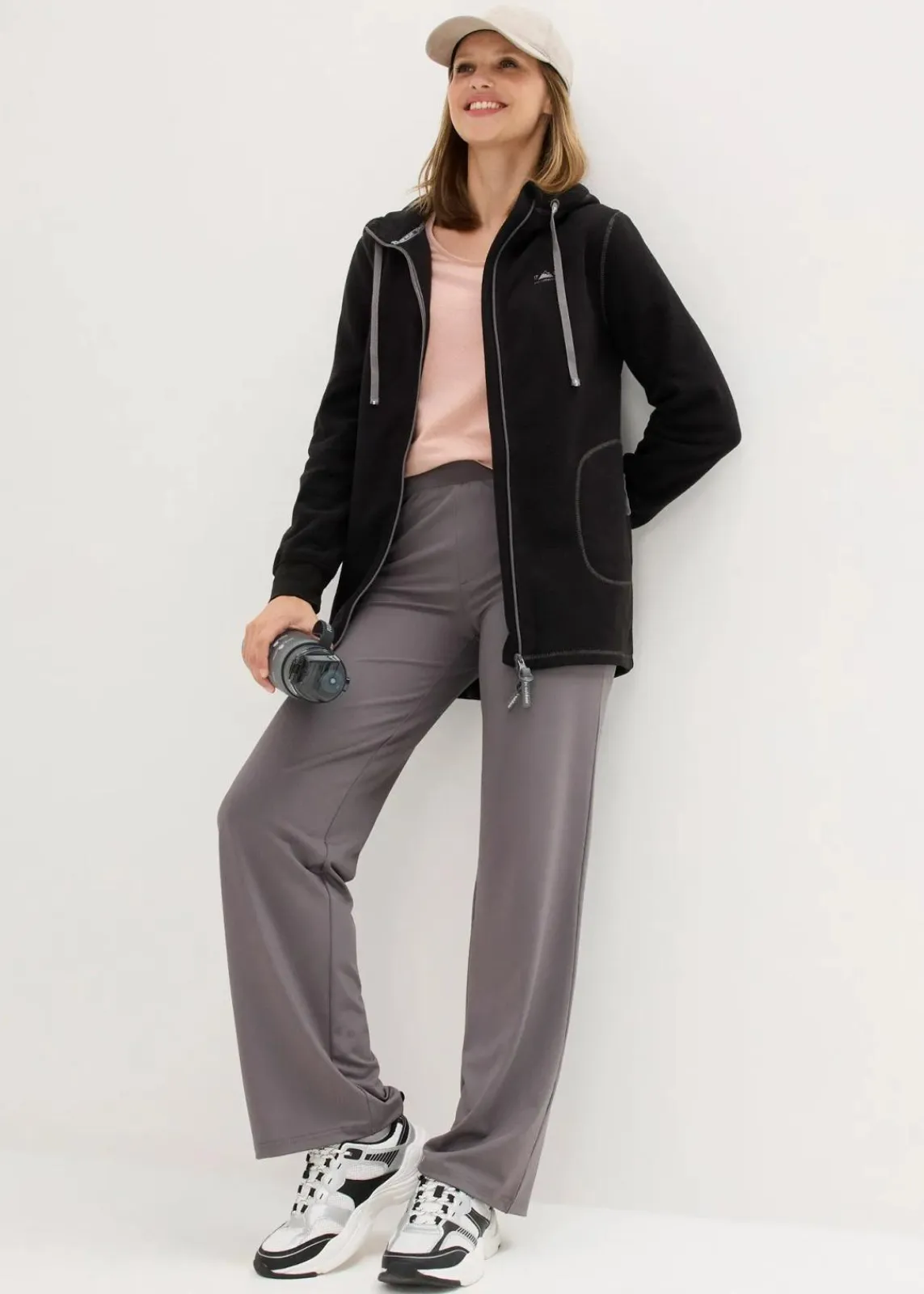 bonprix Jacken & Mäntel|Sweat^Long-Fleecejacke mit Reißverschluss-Taschen schwarz