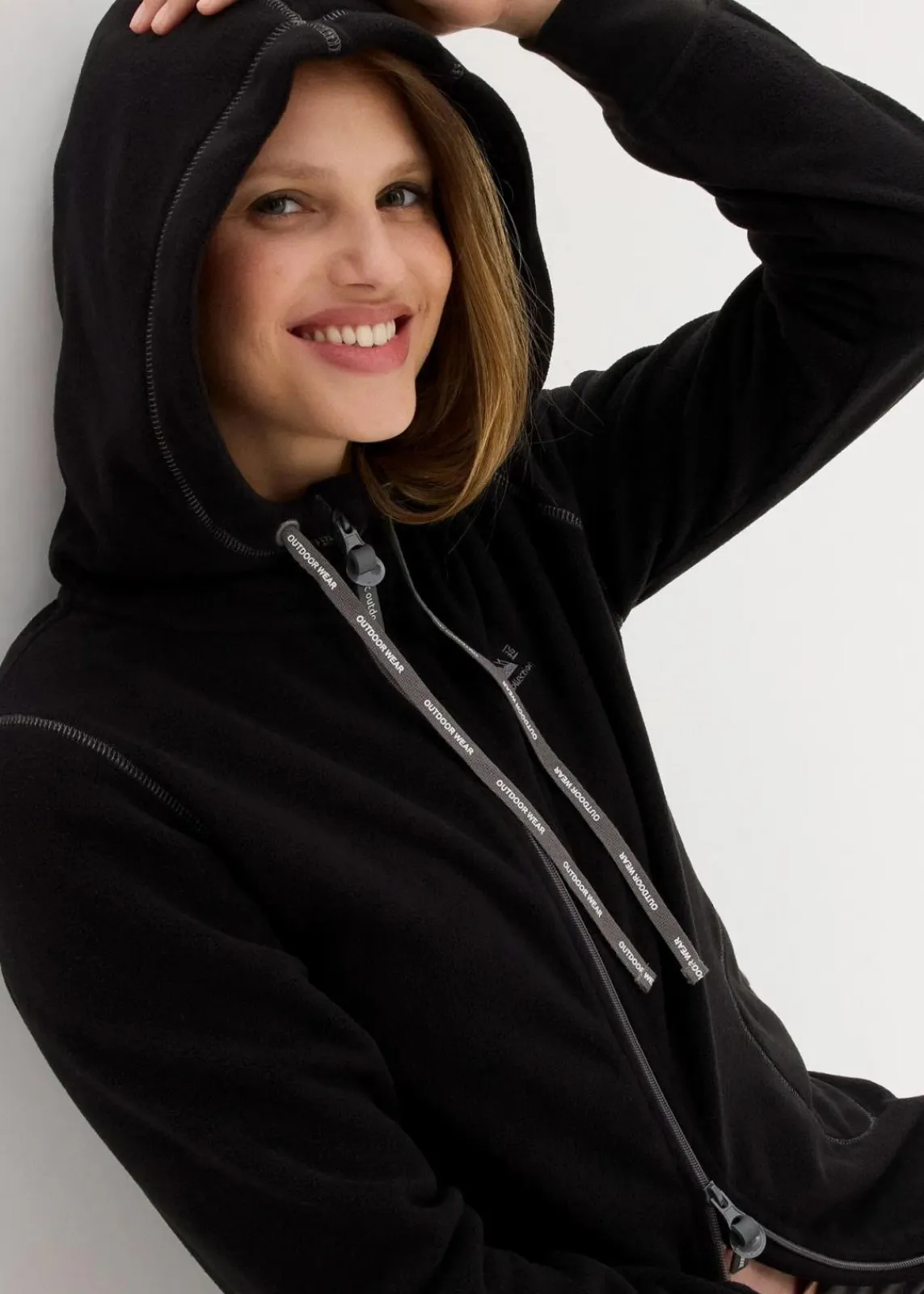bonprix Jacken & Mäntel|Sweat^Long-Fleecejacke mit Reißverschluss-Taschen schwarz