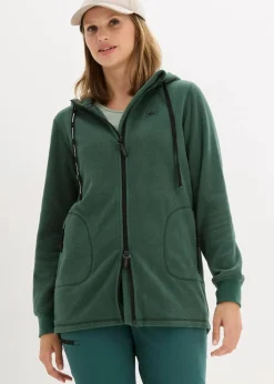 bonprix Bekleidung·Blusen & Tuniken|Bekleidung·Hosen^Long-Fleecejacke mit Reißverschluss-Taschen mattgrün