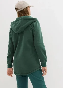 bonprix Bekleidung·Blusen & Tuniken|Bekleidung·Hosen^Long-Fleecejacke mit Reißverschluss-Taschen mattgrün