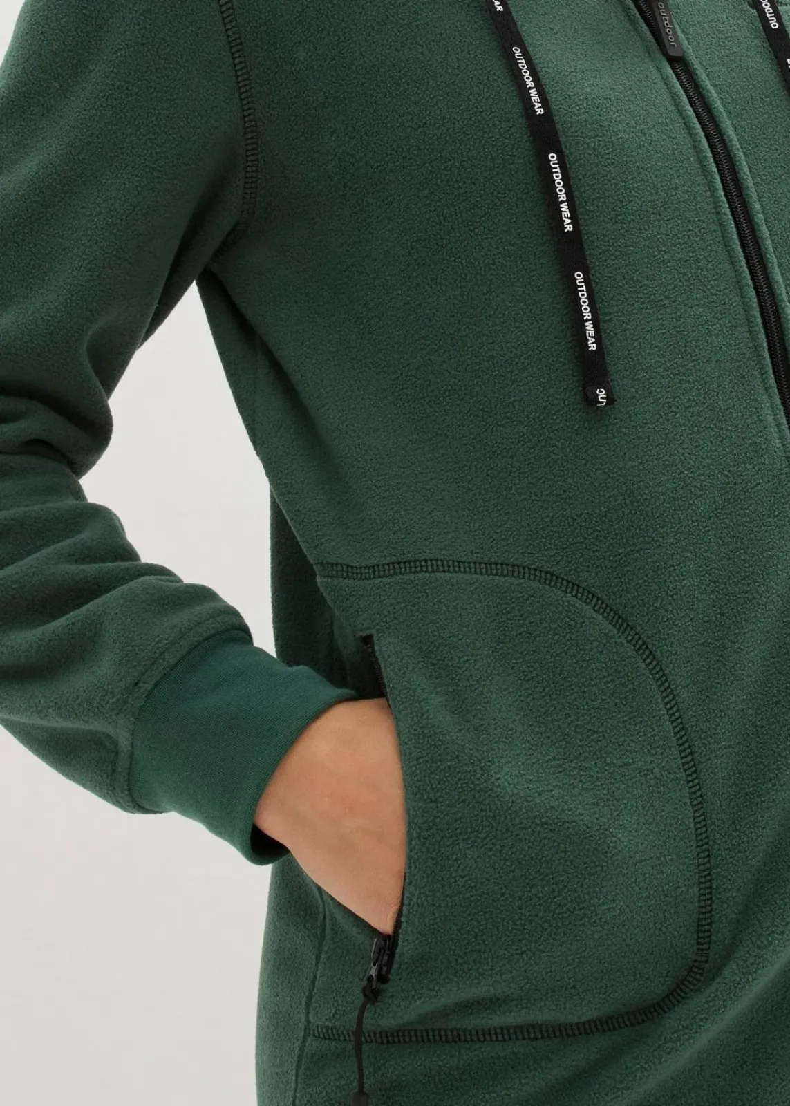 bonprix Bekleidung·Blusen & Tuniken|Bekleidung·Hosen^Long-Fleecejacke mit Reißverschluss-Taschen mattgrün