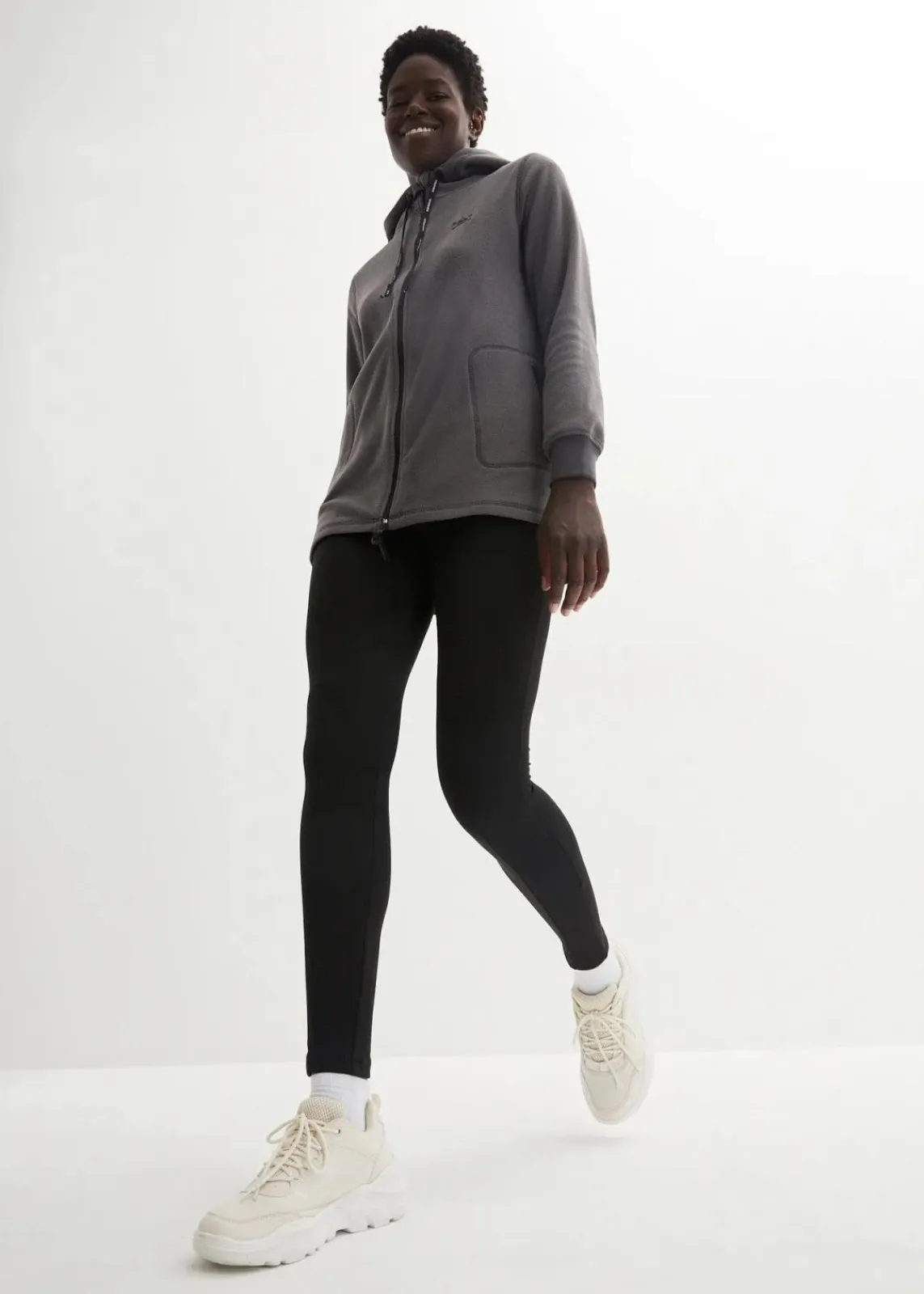 bonprix Jacken & Mäntel|Sweat^Long-Fleecejacke mit Reißverschluss-Taschen schiefergrau