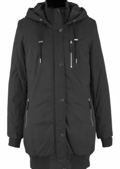bonprix Bekleidung·Hosen|Jacken & Mäntel^Longjacke mit Kapuze, wattiert schwarz