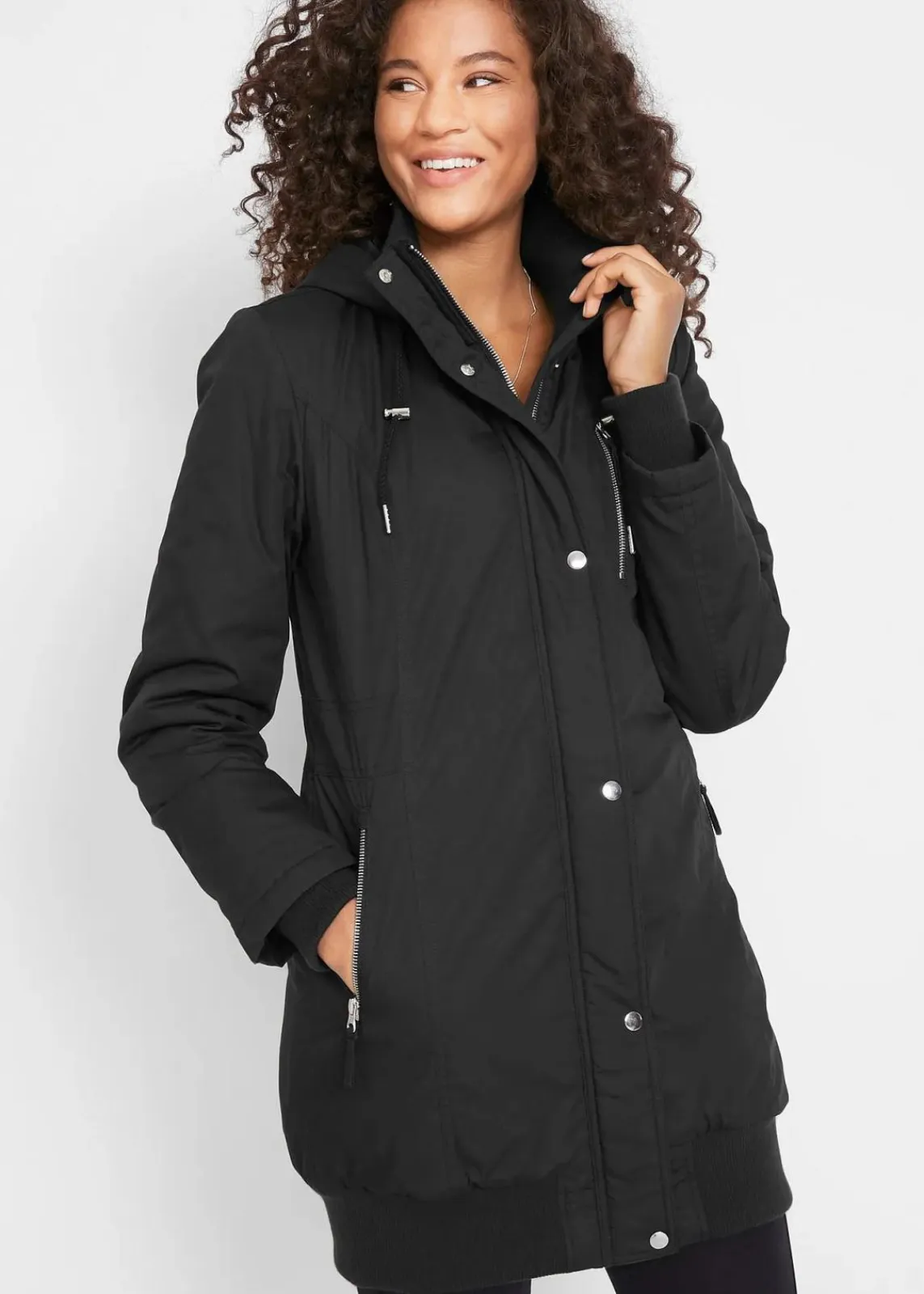 bonprix Bekleidung·Hosen|Jacken & Mäntel^Longjacke mit Kapuze, wattiert schwarz