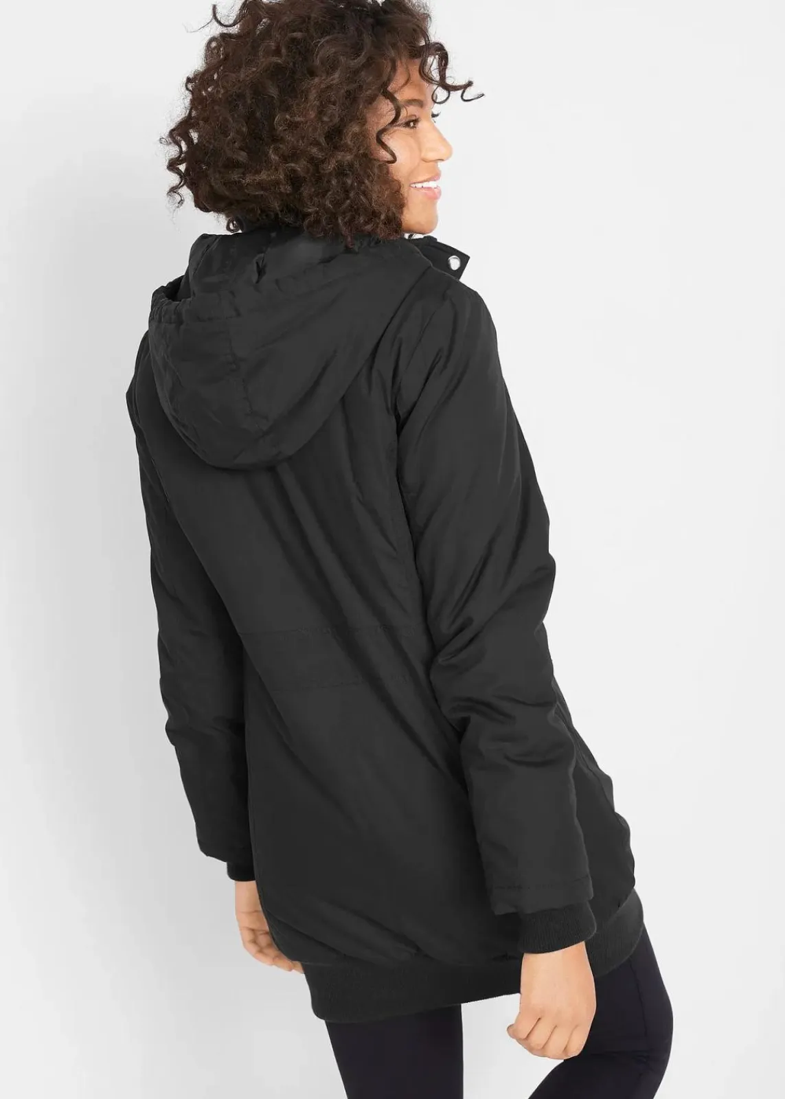 bonprix Bekleidung·Hosen|Jacken & Mäntel^Longjacke mit Kapuze, wattiert schwarz