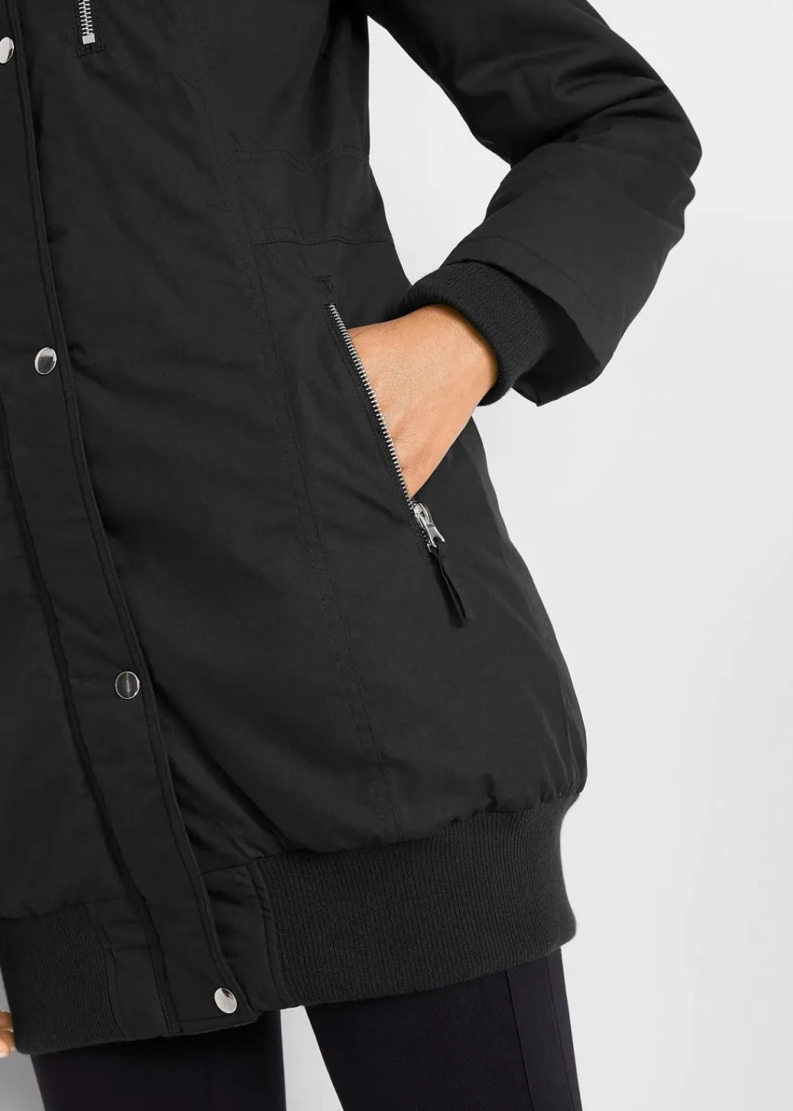 bonprix Bekleidung·Hosen|Jacken & Mäntel^Longjacke mit Kapuze, wattiert schwarz