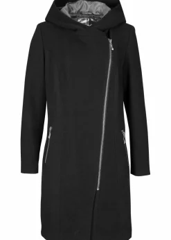 bonprix Bekleidung·Hosen|Jacken & Mäntel^Longjacke mit schrägem Reißverschluss schwarz