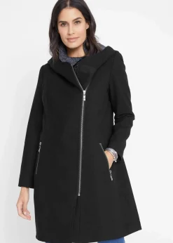 bonprix Bekleidung·Hosen|Jacken & Mäntel^Longjacke mit schrägem Reißverschluss schwarz