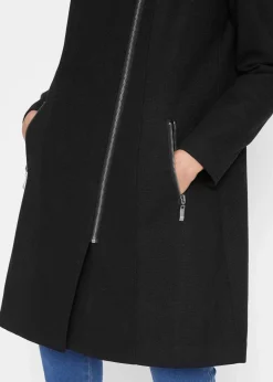 bonprix Bekleidung·Hosen|Jacken & Mäntel^Longjacke mit schrägem Reißverschluss schwarz