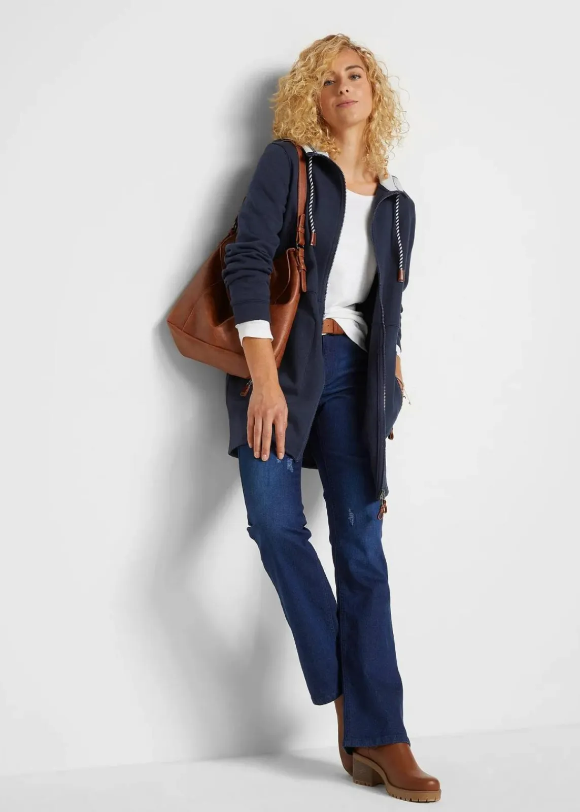 bonprix Bekleidung·Blusen & Tuniken|Sweat^Long-Kapuzen-Sweatjacke dunkelblau