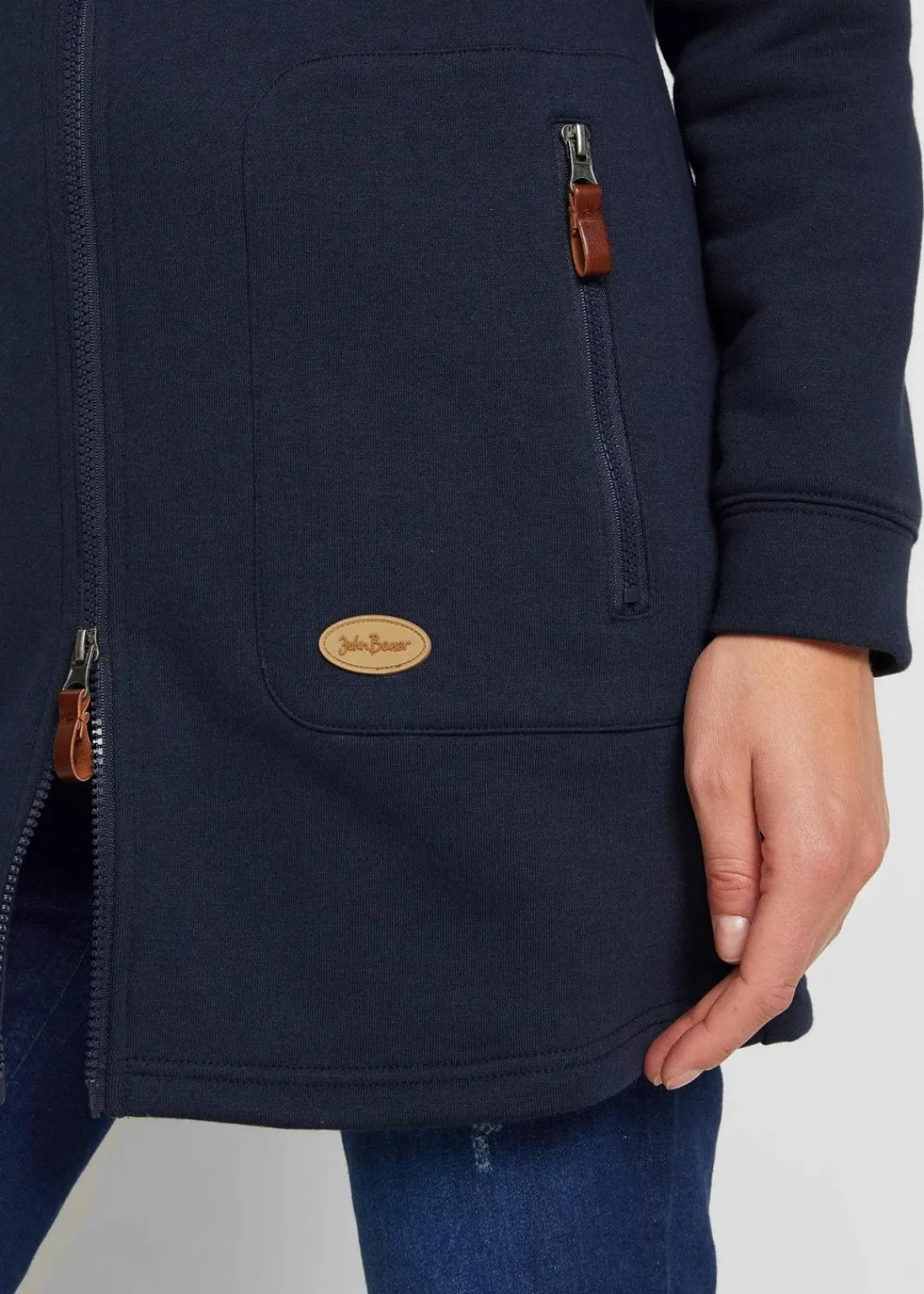 bonprix Bekleidung·Blusen & Tuniken|Sweat^Long-Kapuzen-Sweatjacke dunkelblau