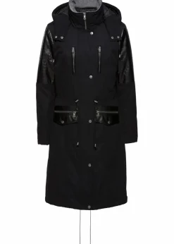 bonprix Bekleidung·Hosen|Jacken & Mäntel^Long-Parka mit Lederimitateinsatz schwarz