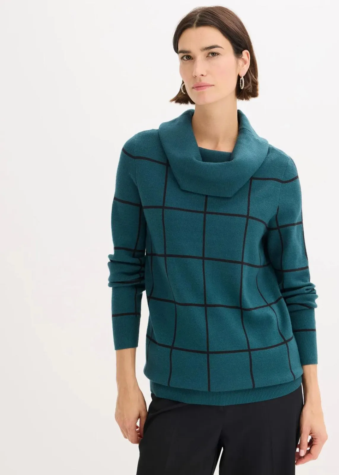 bonprix Bekleidung·Umstandsmode|Strickmode^Long-Pullover pfeffergrün/schwarz kariert