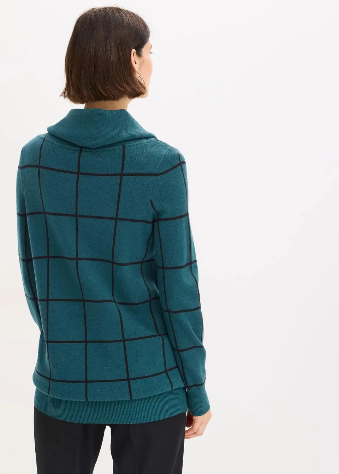 bonprix Bekleidung·Umstandsmode|Strickmode^Long-Pullover pfeffergrün/schwarz kariert