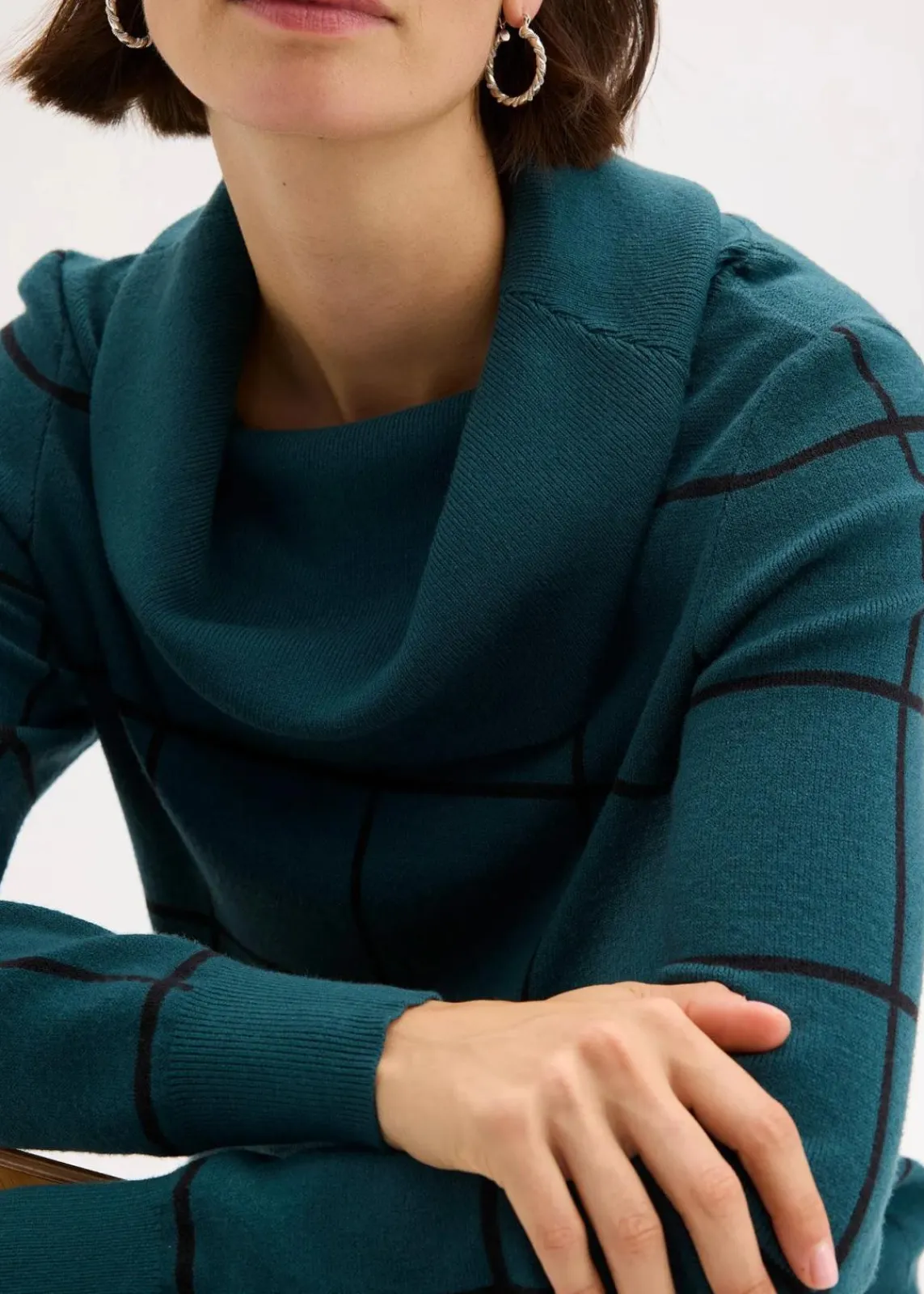 bonprix Bekleidung·Umstandsmode|Strickmode^Long-Pullover pfeffergrün/schwarz kariert