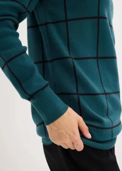 bonprix Bekleidung·Umstandsmode|Strickmode^Long-Pullover pfeffergrün/schwarz kariert
