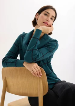 bonprix Bekleidung·Umstandsmode|Strickmode^Long-Pullover pfeffergrün/schwarz kariert