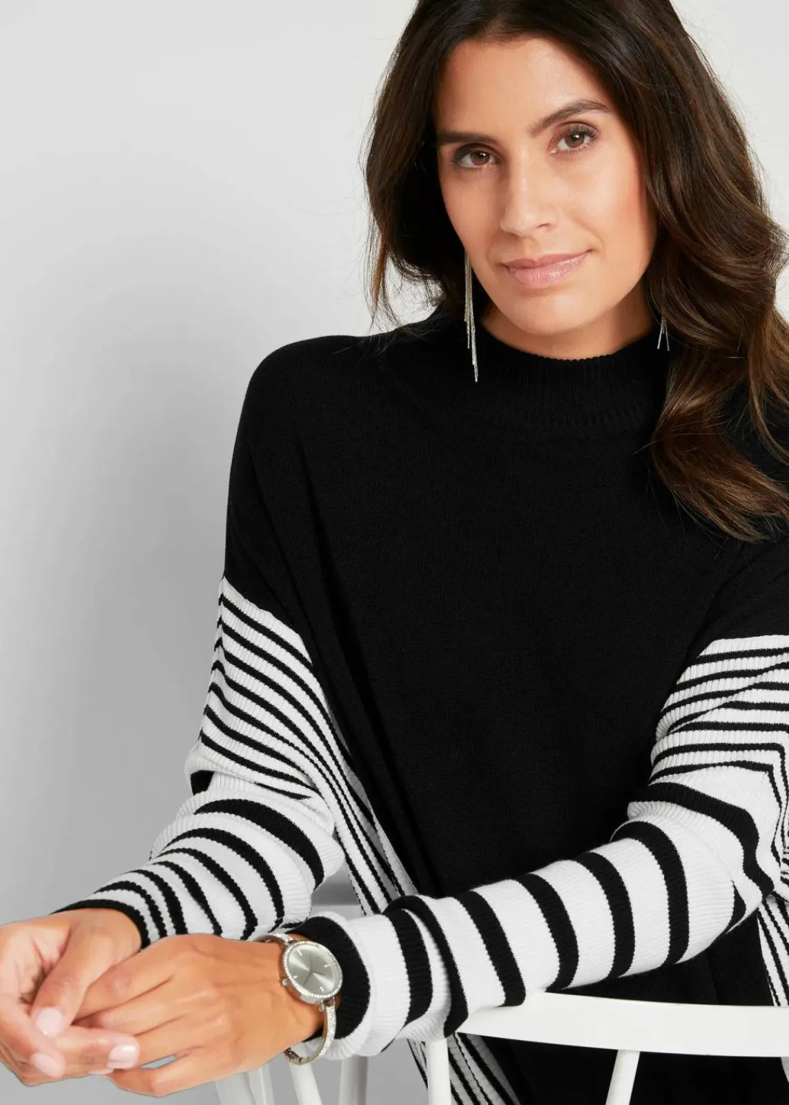 bonprix Bekleidung·Umstandsmode|Bekleidung·Jeans^Longpullover schwarz/wollweiß