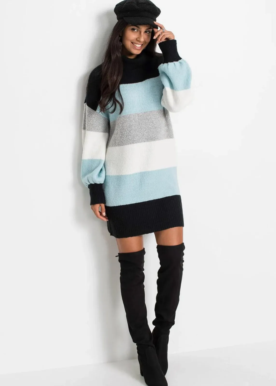 bonprix Bekleidung·Umstandsmode|Strickmode^Long-Pullover schwarz/nebelblau gestreift