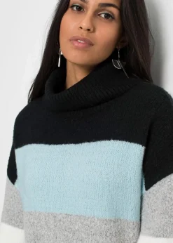 bonprix Bekleidung·Umstandsmode|Strickmode^Long-Pullover schwarz/nebelblau gestreift