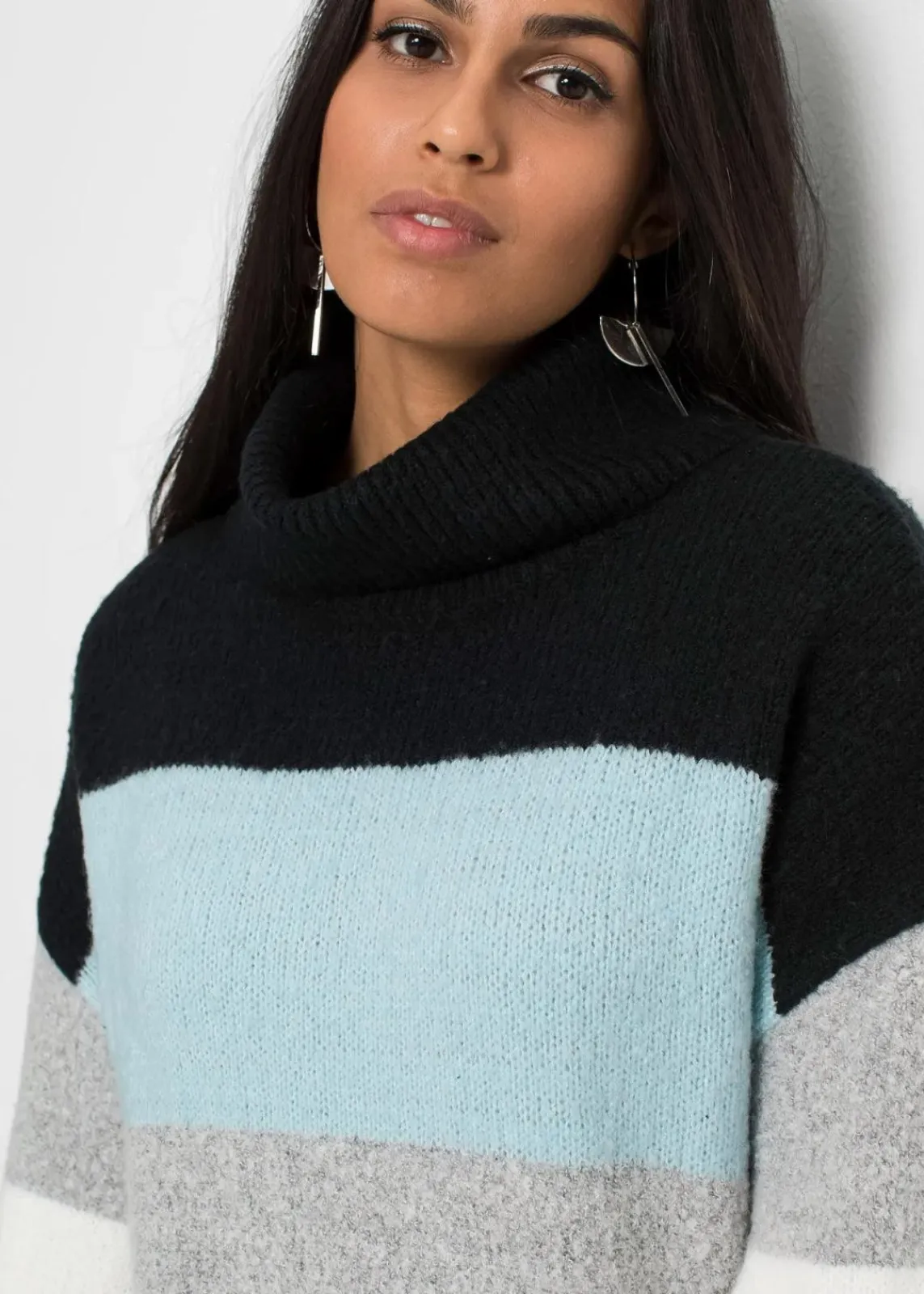 bonprix Bekleidung·Umstandsmode|Strickmode^Long-Pullover schwarz/nebelblau gestreift