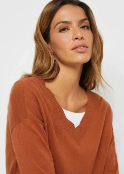 bonprix Pullover & Strickjacken|Bekleidung·Jeans^Long-Pullover kastanienbraun
