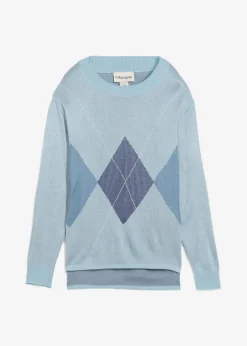 bonprix Pullover & Strickjacken|Strickmode^Longpullover eisblau kariert