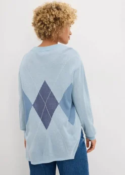 bonprix Pullover & Strickjacken|Strickmode^Longpullover eisblau kariert