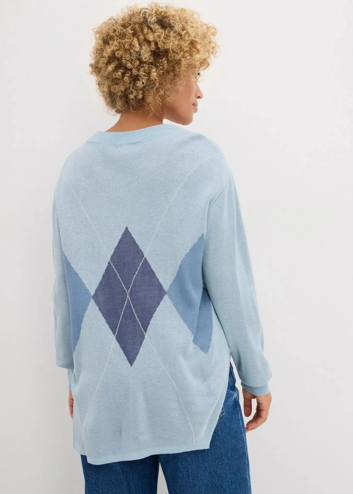 bonprix Pullover & Strickjacken|Strickmode^Longpullover eisblau kariert