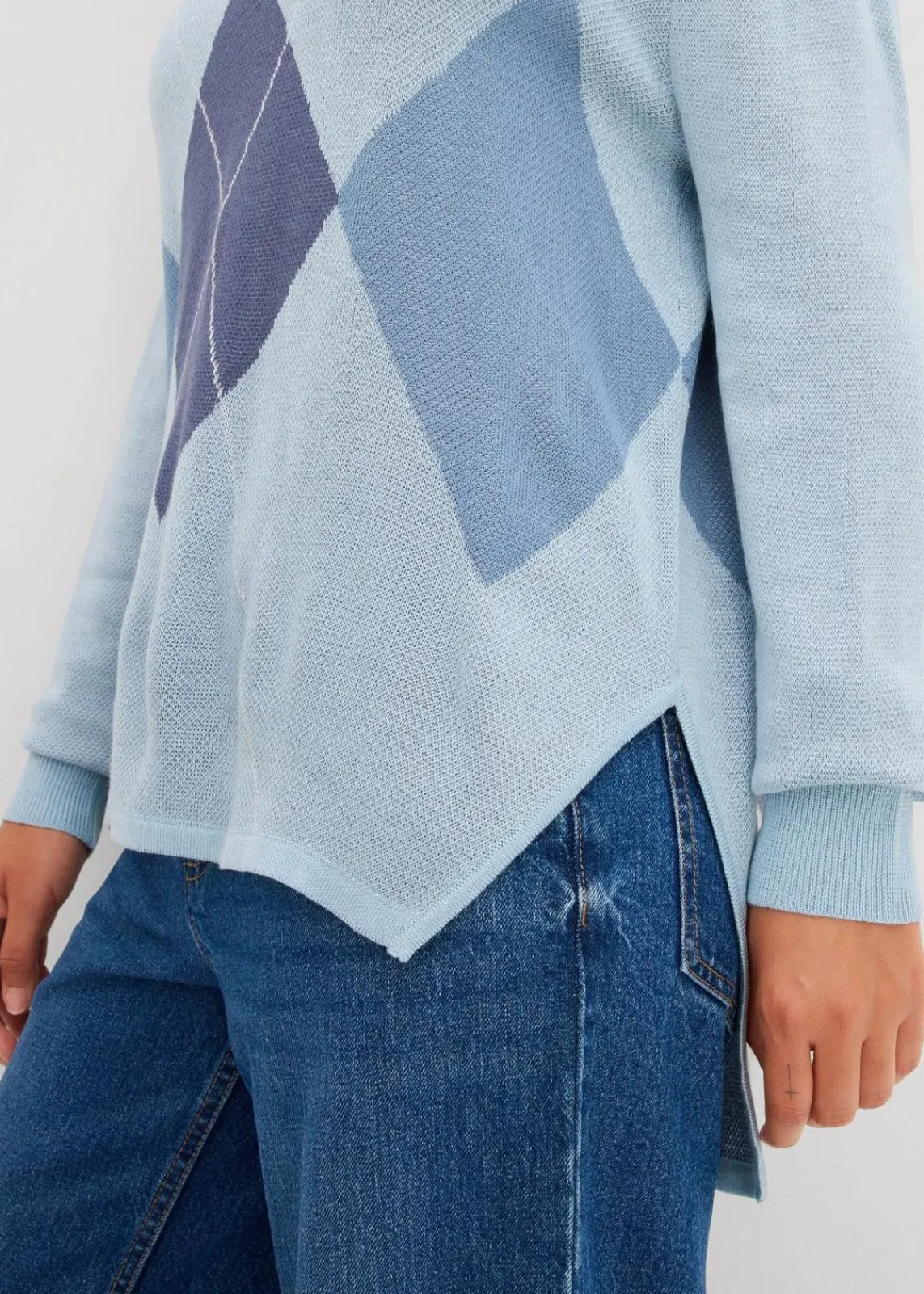 bonprix Pullover & Strickjacken|Strickmode^Longpullover eisblau kariert