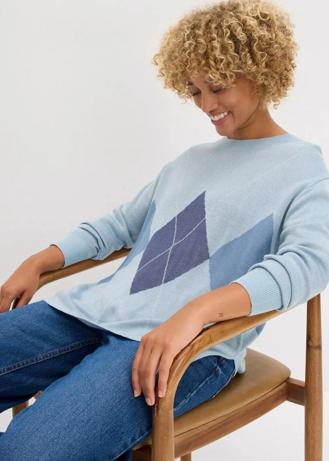 bonprix Pullover & Strickjacken|Strickmode^Longpullover eisblau kariert