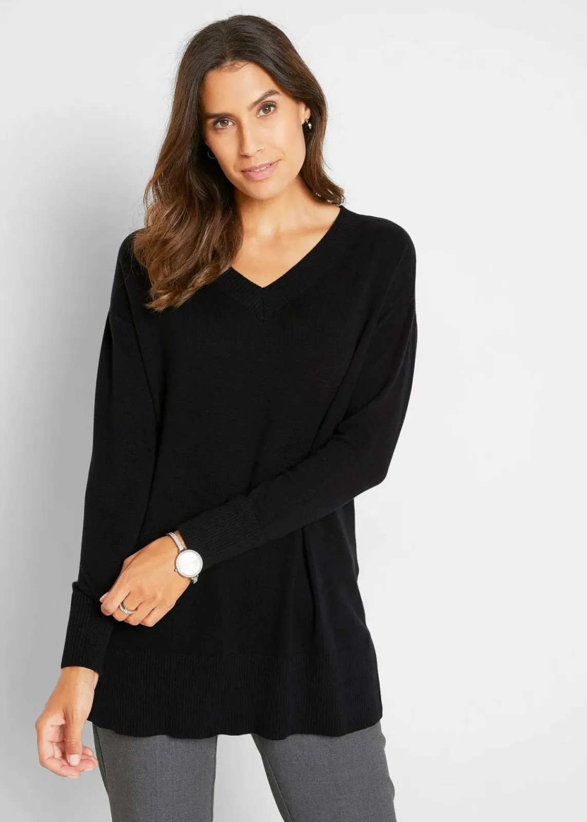 bonprix Bekleidung·Umstandsmode|Strickmode^Long-Pullover schwarz