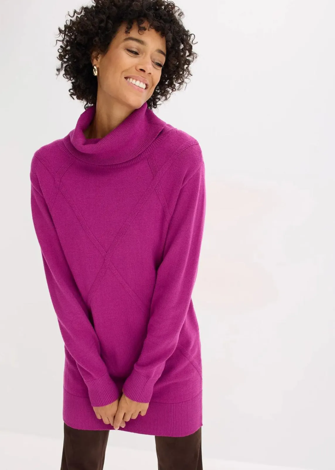 bonprix Bekleidung·Umstandsmode|Strickmode^Longpullover dunkelfuchsia