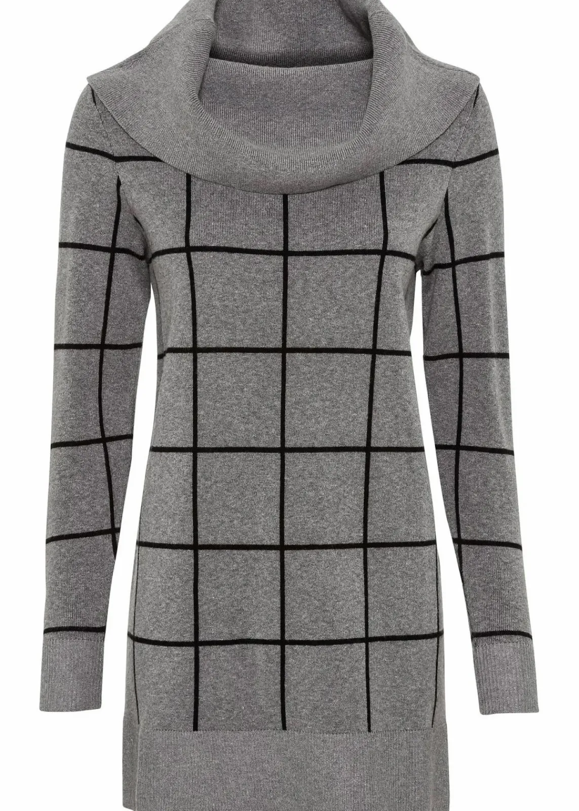 bonprix Bekleidung·Umstandsmode|Strickmode^Long-Pullover grau meliert/schwarz kariert
