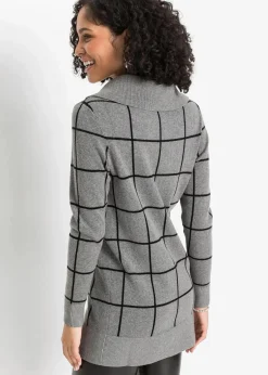bonprix Bekleidung·Umstandsmode|Strickmode^Long-Pullover grau meliert/schwarz kariert