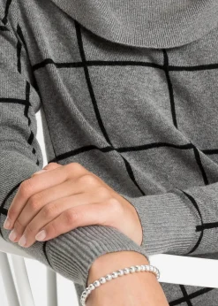 bonprix Bekleidung·Umstandsmode|Strickmode^Long-Pullover grau meliert/schwarz kariert