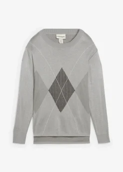 bonprix Bekleidung·Umstandsmode|Bekleidung·Jeans^Longpullover hellgrau meliert kariert