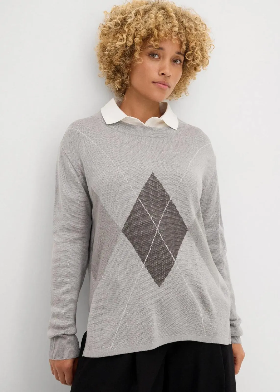 bonprix Bekleidung·Umstandsmode|Bekleidung·Jeans^Longpullover hellgrau meliert kariert